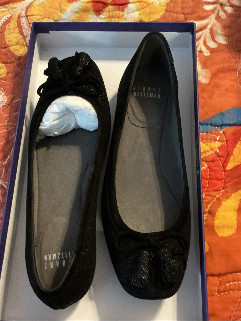 Stuart Weitzman Black Bow Ballet Flats